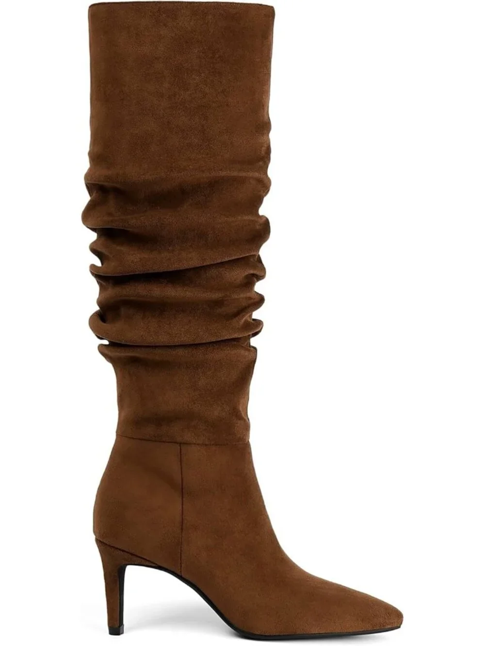 Women's Slouchy Brown Suede Pointed Toe Faux Leather Stiletto Over The Knee Boot